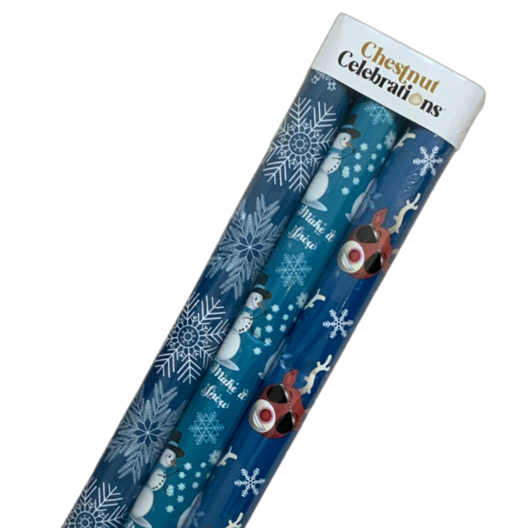 A Chestnut Black Christmas Wrapping Paper (Blue) – Chestnut Celebrations